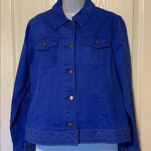 Twiggy London Stretch Jean Jacket trimmed w Lace